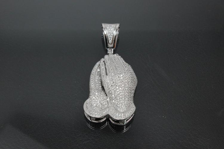 aLEm Anhänger Dankbare Hände Greatful Hands mit Zirkonia 925/- Silber rhodiniert,