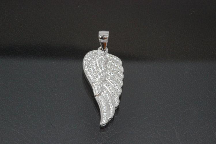 aLEm Pendant Angel Wing 925/- Silver rhodium plated with Cirkonia,