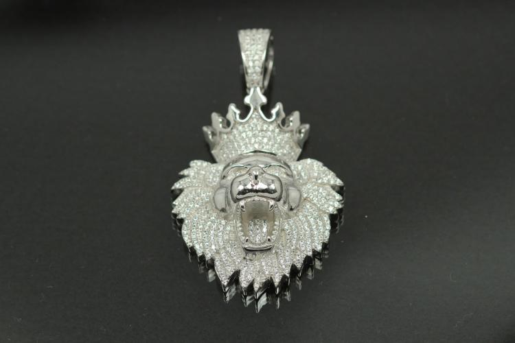 aLEm Pendant Lion with CrownLucky King with Zirconia 925/- Silver rhodium plated