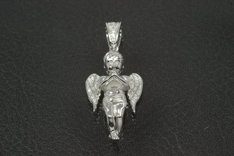 aLEm Pendant Guardian Angel 925/- Silver rhodium plated with white Zirconia,