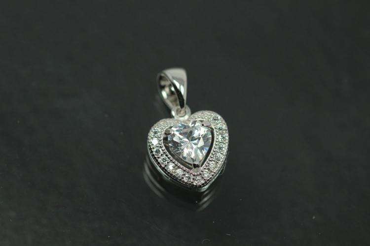 aLEm Anhänger Herz Lovely Hearts mit Zirkoniakranz und herzförmigem Zirkoniamittelstein 925/- Silber rhodiniert,