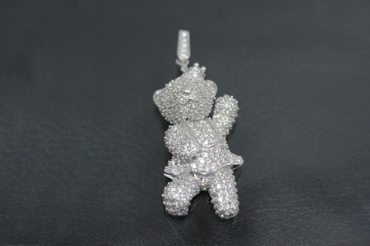 aLEm Pendant Bear Lucky Bear 925/- Silver rhodium plated with Zirconia,