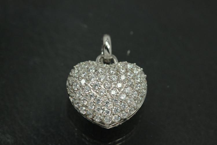 aLEm Pendant Glittering Heart and Love with Zirconia 925/- Silver rhodium plated, polished,