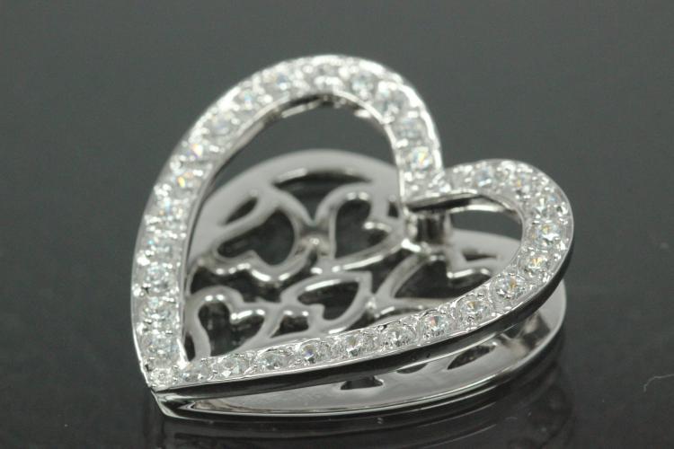 aLEm Pendant Heart of Life with Zirconia 925/- Silver rhodium plated, polished