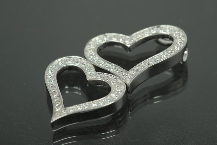 aLEm Pendant Dancing Heart with Zirconia 925/- Silver rhodium plated, polished,