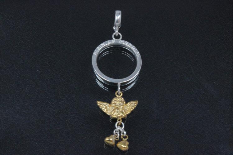 aLEm Pendant Angel with dangling hearts of Love 925/- Silver partially gold plated,