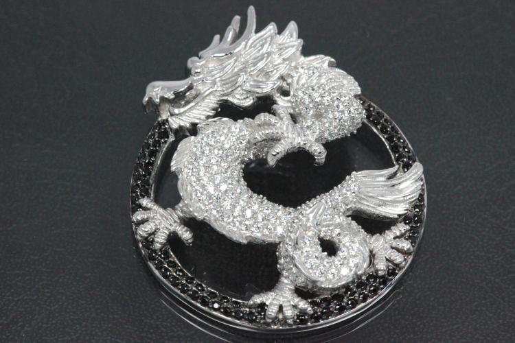 aLEm Pendant Dragon of Force 925/- Silver rhodium plated with Zirconia,