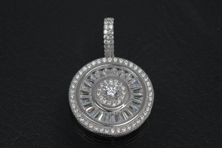 aLEm Pendant Global World Circle 925/- Silver rhodium plated with Zirconia,