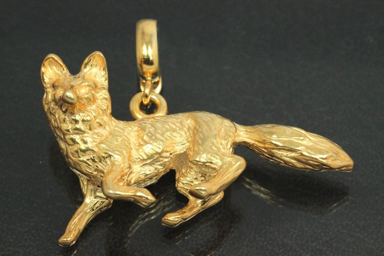 aLEm Pendant Fox with openable bail 925/- Silver gold plated