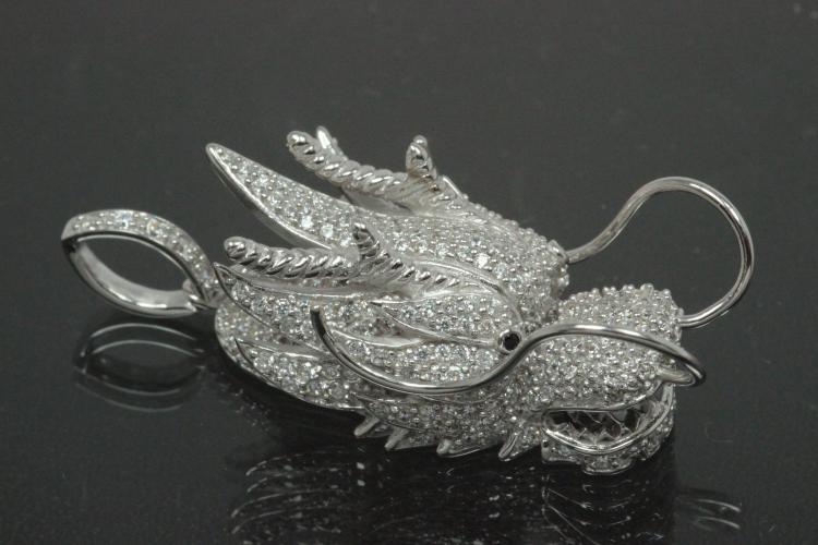 aLEm Drachenkopf Anhänger Dragon of Soul 925/- Silber rhodiniert mit Zirkonia