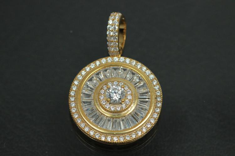 aLEm Pendant Global World Circle 925/- Silver gold plated with Zirconia,