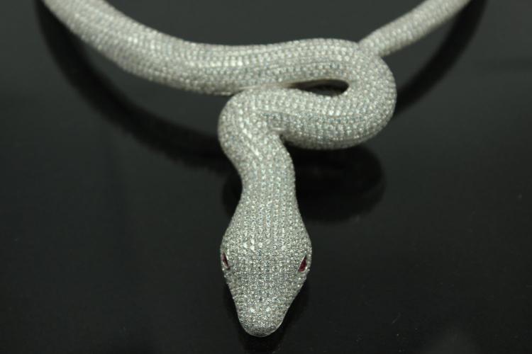 aLEm necklace White Mamba 925/- Silver rhodium plated,body approx. Size Ø 6,5-16mm, head 40 x 24mm, inside neck size approx. 50cm length