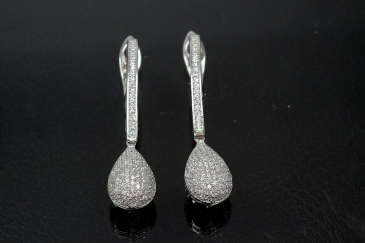 aLEm Earring Glittering World 925/- Silver rhodium plated with Cubic Zirconia, approx size high 40,0mm incl. leverback, wide 2,5mm, thickness 2,2mm, Teardrop 13,0 x 9,5mm, thickness 9,3mm