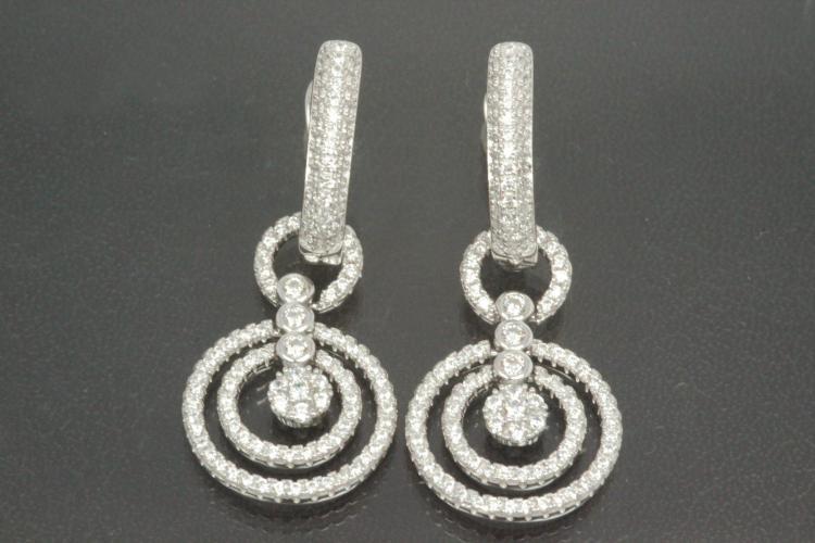 aLEm Earring Glittering Circles 925/- Silver rhodium plated with Cubic Zirconia, approx size high 38,5mm incl. leverback, wide 16,0mm, thickness 2,3mm,