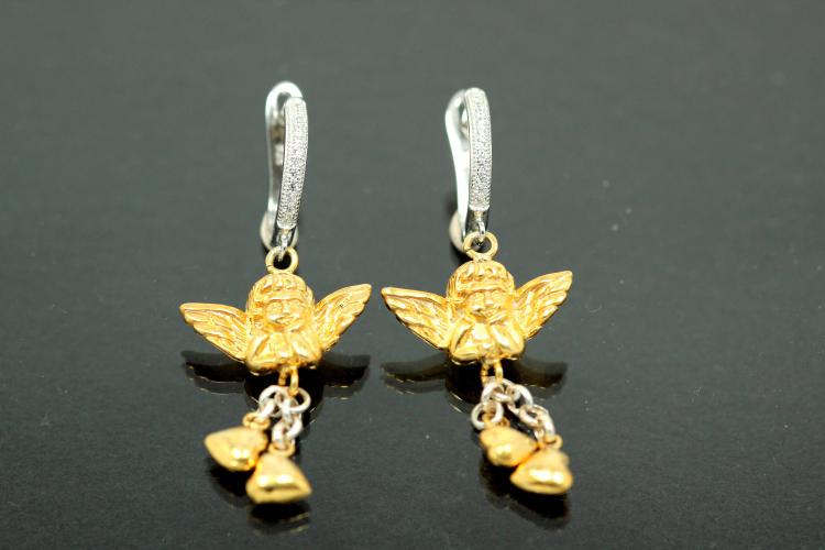 aLEm Earrings Angel with hearts 925/- Silver partially gold plated, partially rhodium plated, approx size high 45,0mm, wide 19,0mm, thickness 4,4mm