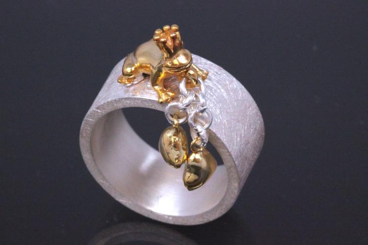 aLEm Ring Golden Mantella of the lovers with Hearts by alain LE mondial 925/- Silver and partially gold plated