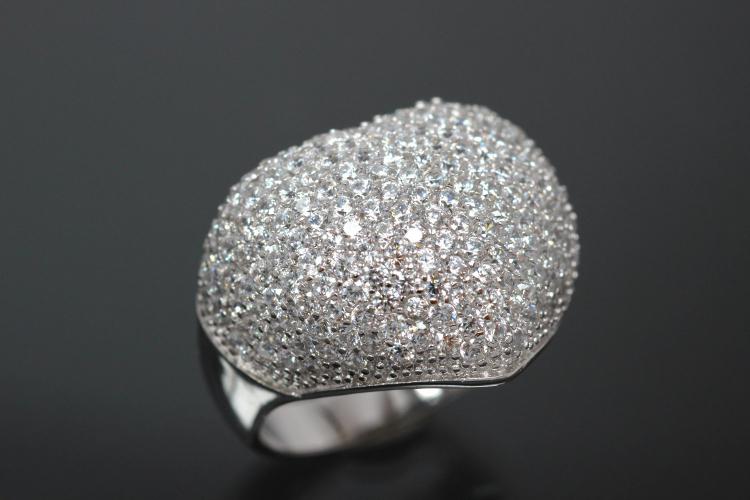 aLEm Ring Glittering Heart 925/- Silver rhodium plated, with white Cubic Zirconia