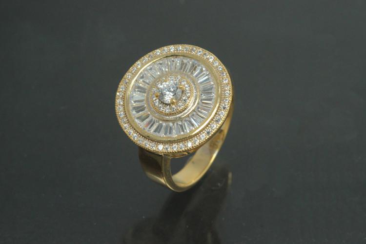 aLEm Ring Global World Circle 925/- Silver gold plated, with white Cubic Zirconia