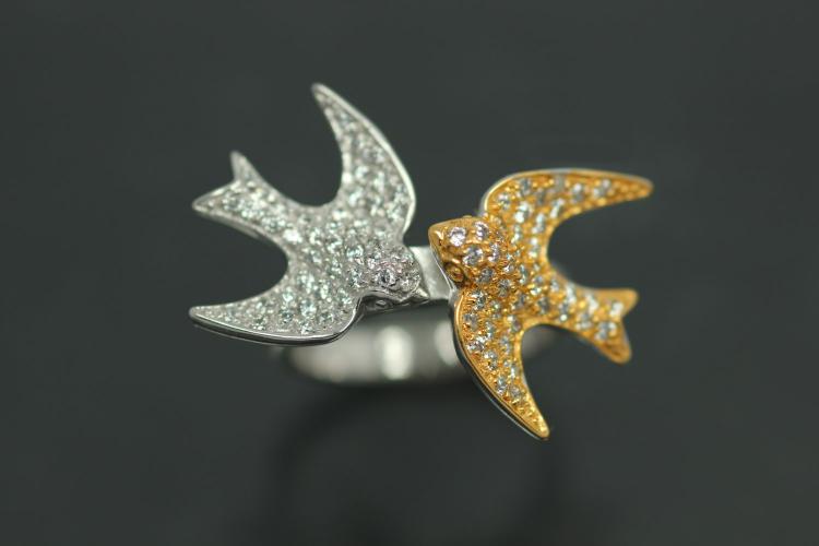 aLEm Ring Symbol of Love & Peace 925/- Silver rhodium plated / partially gold plated