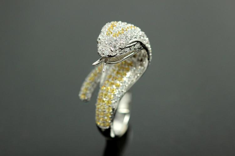 aLEm Ring Cobra of Mystic 925/- Silver rhodium plated, with white/yellow Cubic Zirconia