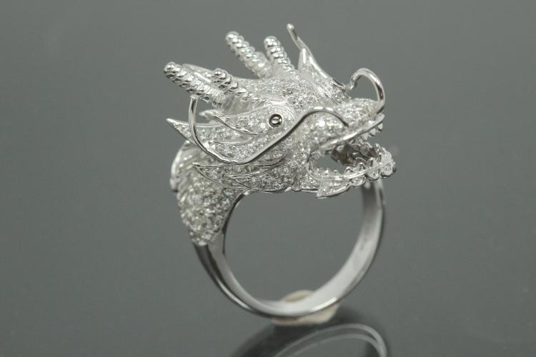 aLEm Ring Drachen des Ruhms - Dragon of Glory 925/- Silber rhodiniert mit weißen Zirkonia