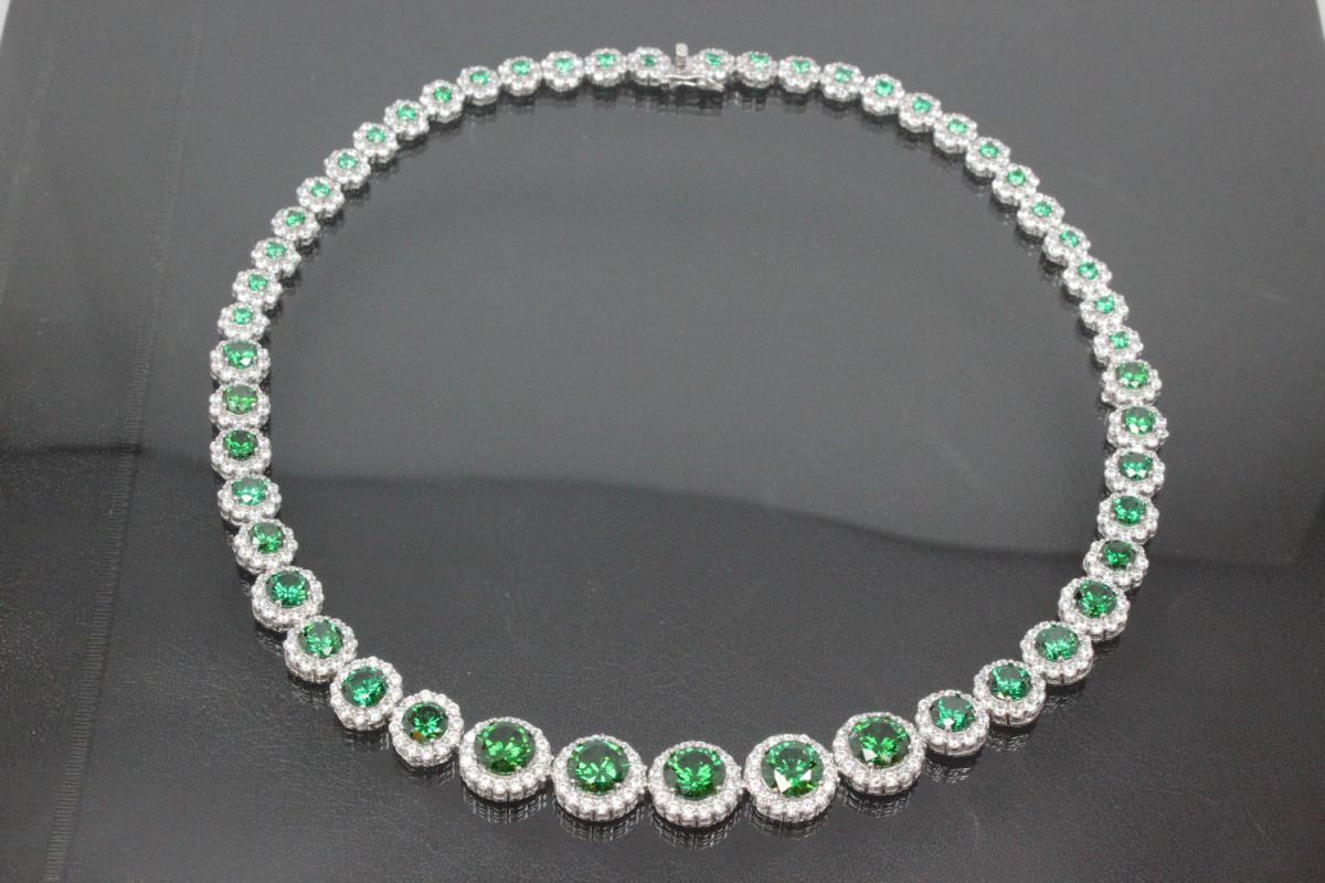 aLEm neacklace emerald color and white Zirconia 925/- Silver  rhodium plated approx.size length 43,0cm incl. Bolt clasp with security eigth