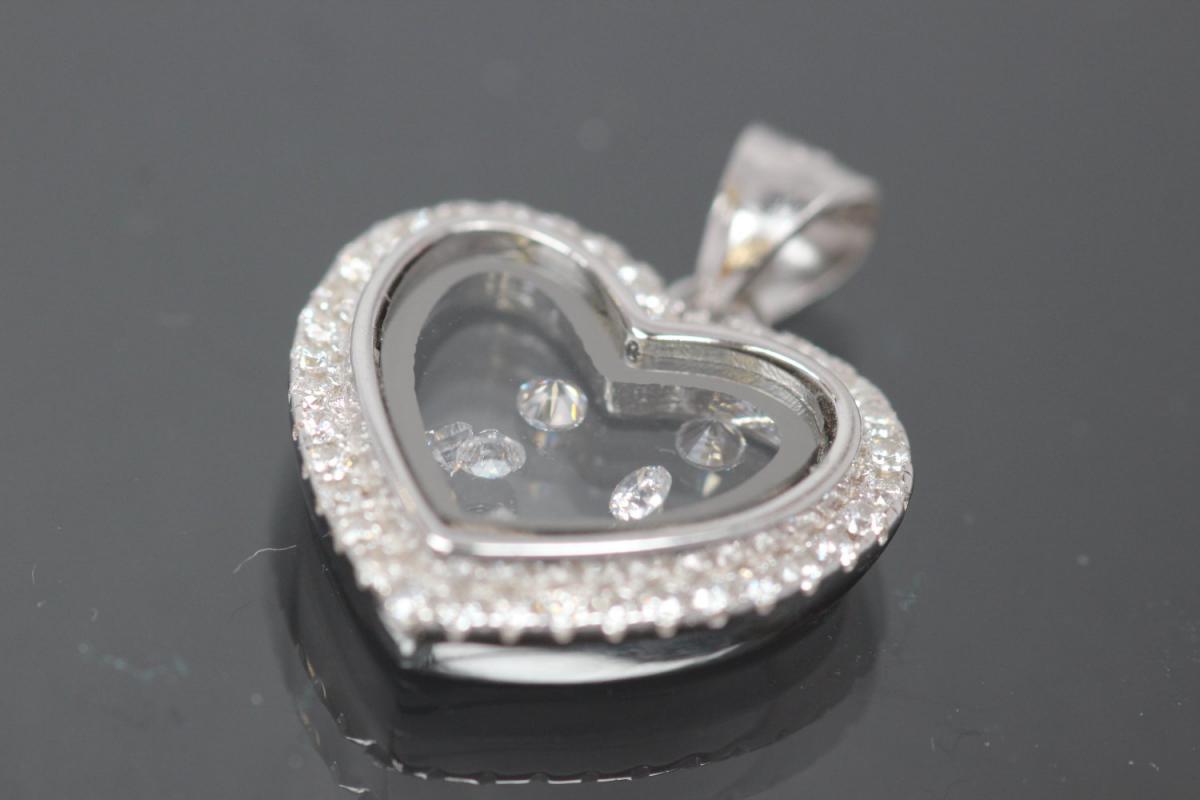 aLEm Pendant with Zirconia heart, 925/- silver rhodium plated,