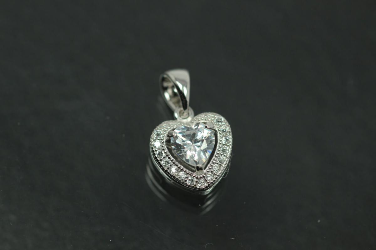 aLEm Pendant Heart Lovely Hearts 925/- Silver rhodium plated with Zirconia,