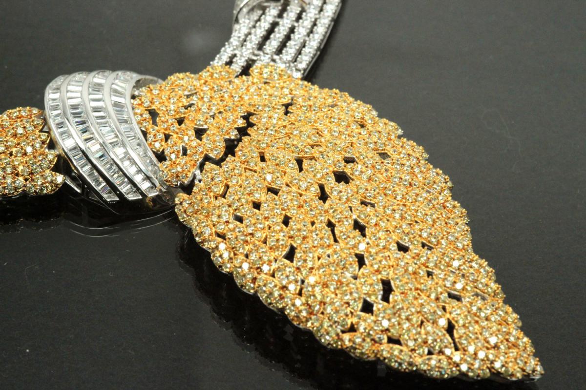 aLEm Necklace, Wedding Wing with white and yellow Zirconia 925/- Silver rhodium plated,