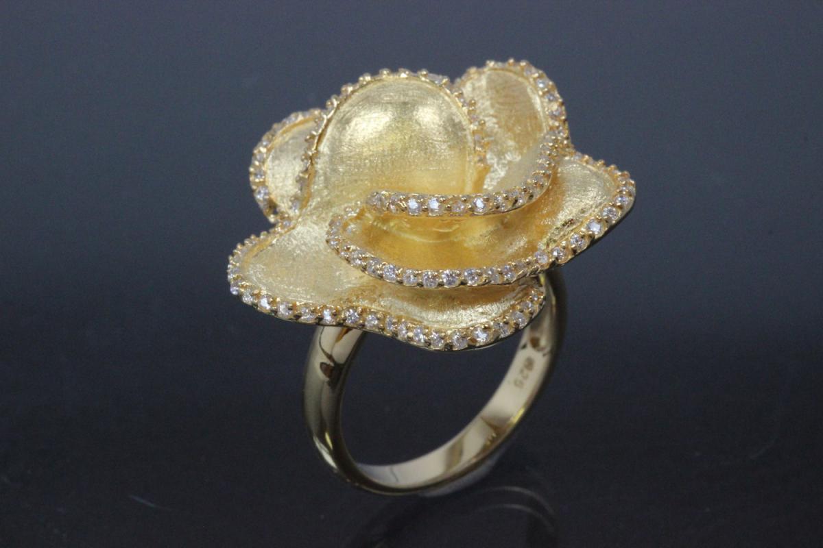 aLEm Ring Flower Roses, 925/- Silver gold plated, approx size ring head high 26mm, wide 26mm, thickness 19,0mm, Ring size 56