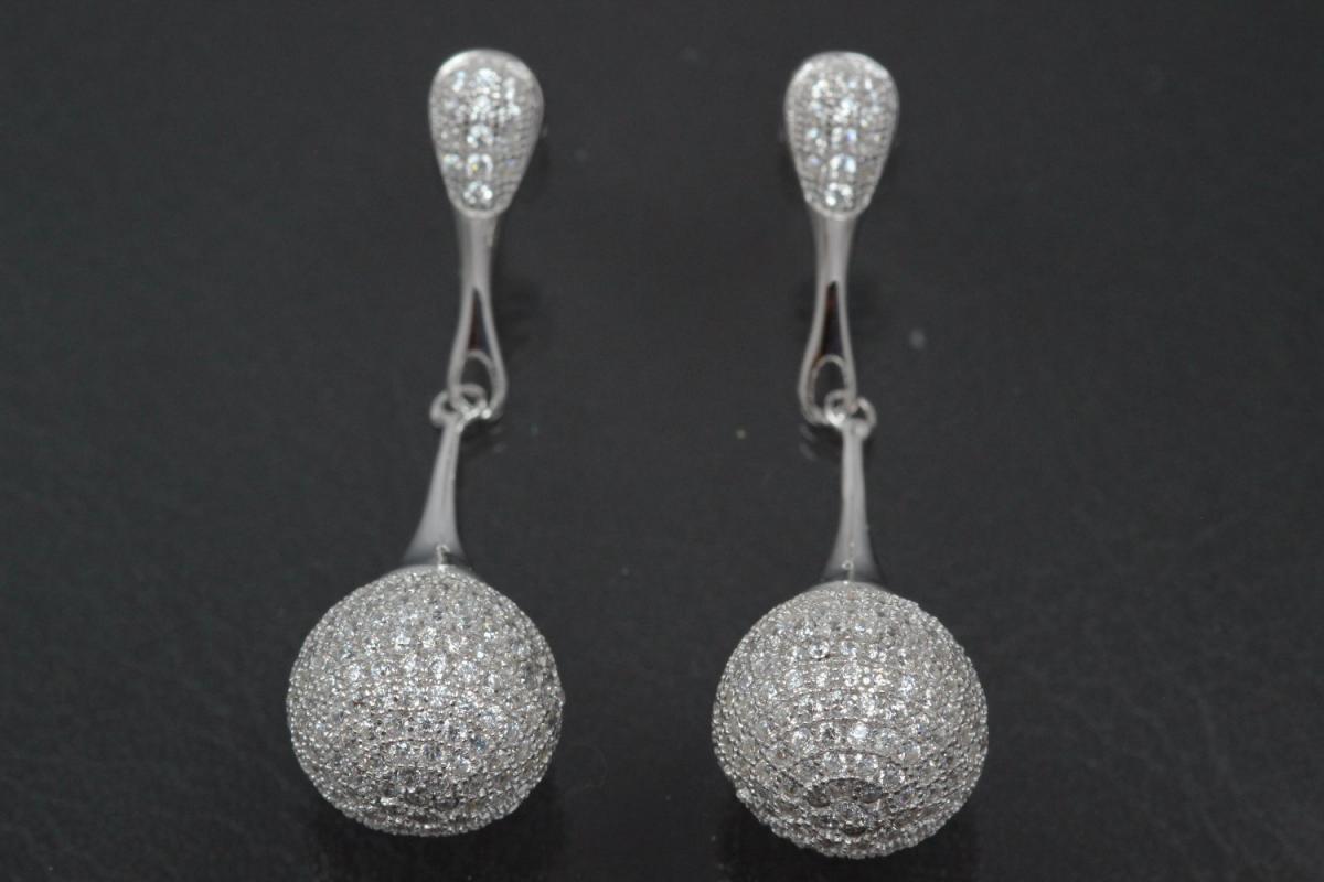 aLEm Earring Glittering World 925/- Silver rhodium plated with Cubic Zirconia, approx size high 44,5mm, wide 13,5mm, thickness 13,0mm, ball Ø13,0mm