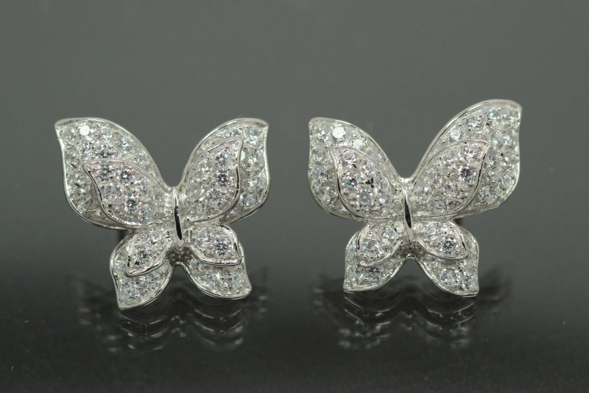 aLEm Earring Butterfly 925/- Silver rhodium plated with Zirconia, approx size.high 19,0mm, wide20,0mm, thickness 7,00mm, with ear post.