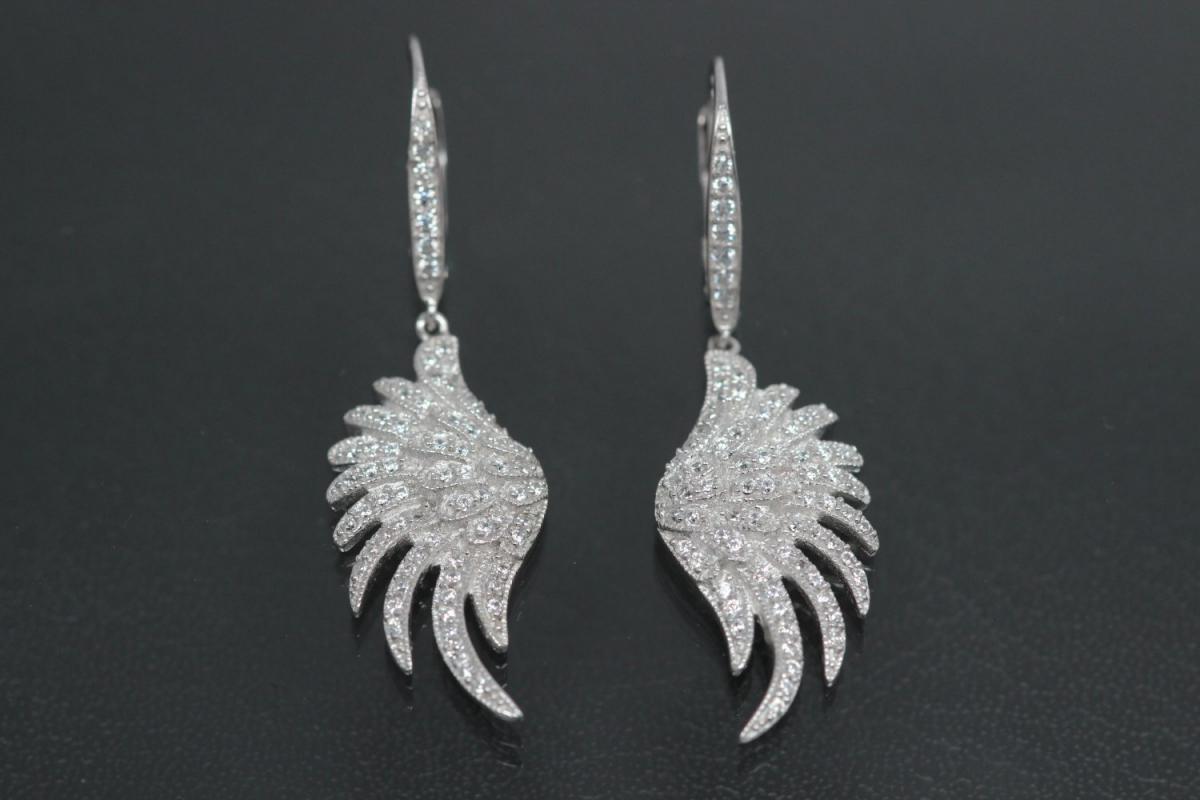 aLEm Earring Angel Wing 925/- Silver rhodium plated with Zirconia, approx size. length 42,0mm incl. leverback, wide 11,5mm, thickness 3,00mm,