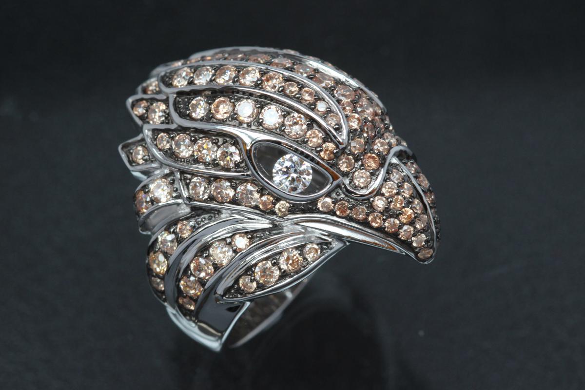 aLEm Ring Proud Falcon 925/- Silver rhodium plated, with white/champagne Cubic Zirconia