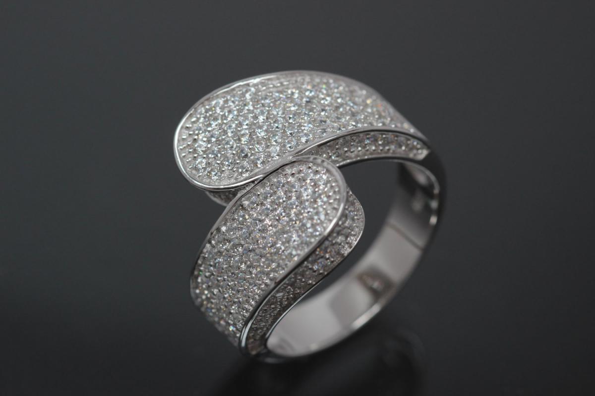 aLEm Ring Lighting Reed Blossoms 925/- Silver rhodium plated, with white Cubic Zirconia