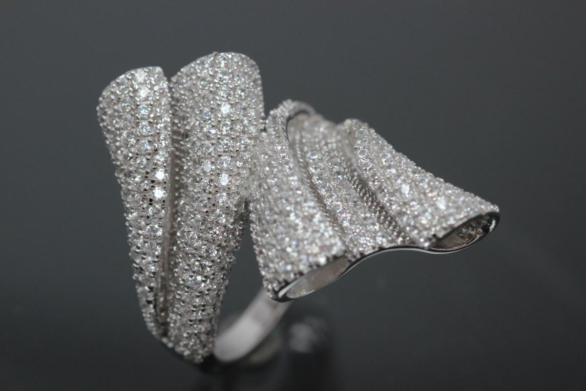 aLEm Ring Glittering Wild Waves 925/- Silver rhodium plated, with white Cubic Zirconia