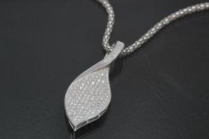 aLEm Anhänger Blatt Glittering Leaf mit Zirkonia 925/- Silber rhodiniert,