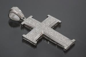 aLEm Pendant Cross in knight design with Zirconia 925/- Silver rhodium plated,