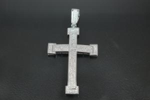 aLEm Pendant Cross in knight design with Zirconia 925/- Silver rhodium plated,