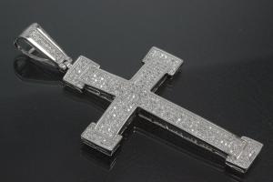 aLEm Pendant Cross in knight design with Zirconia 925/- Silver rhodium plated,