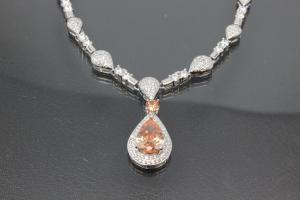 aLEm Collier  Teardrop of the Sun  mit champagnerfarbenen und weißen Zirkonia 925/- Silber rhodiniert mit Karabiner,