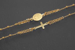 aLEm Lifestyle - Kette mit Kreuz und Medaille 925/- Silber vergoldet mit Federringverschluß