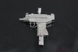 aLEm Pendant Machine Gun 925/- Silver rhodium plated with Zirconia,