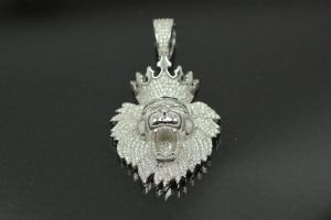 aLEm Pendant Lion with CrownLucky King with Zirconia 925/- Silver rhodium plated