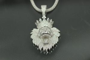 aLEm Anhänger Löwe mit Krone Lucky King mit Zirkonia 925/- Silber rhodiniert,