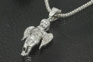 aLEm Pendant Guardian Angel 925/- Silver rhodium plated with white Zirconia,