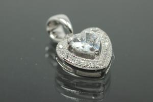 aLEm Anhänger Herz Lovely Hearts mit Zirkoniakranz und herzförmigem Zirkoniamittelstein 925/- Silber rhodiniert,