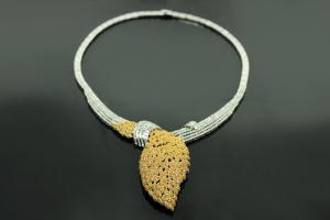 aLEm Necklace, Wedding Wing with white and yellow Zirconia 925/- Silver rhodium plated,