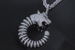 aLEm Anhänger Tiger of Prosperity 925/- Silber rhodiniert mit Zirkonia weiß und grün,