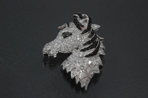 aLEm Pendant Horse Head  with white und black Zirconia 925/- Silver rhodium plated